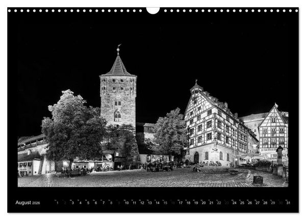 Produktbild: N&uuml;rnberg - Ansichten in schwarz und wei&szlig; (Wandkalender 2026 DIN A3 quer), CALVENDO Monatskalender