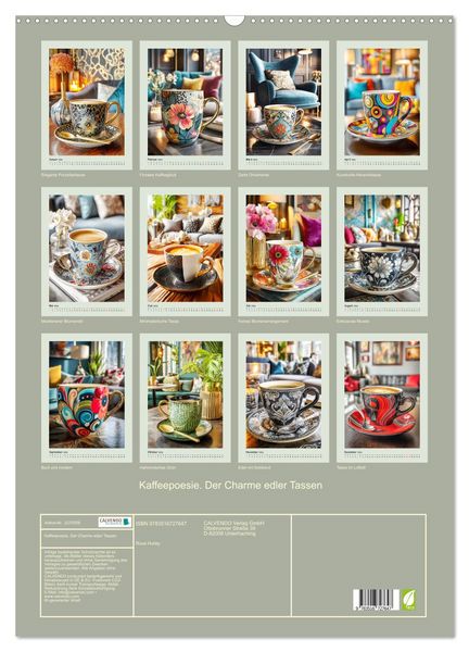 Produktbild: Kaffeepoesie. Der Charme edler Tassen (Wandkalender 2026 DIN A2 hoch), CALVENDO Monatskalender