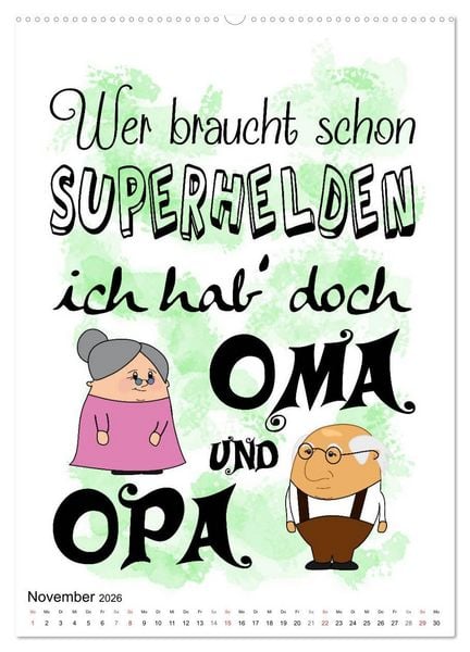 Produktbild: Oma und Opa, die Helden unserer Kindheit (Wandkalender 2026 DIN A2 hoch), CALVENDO Monatskalender