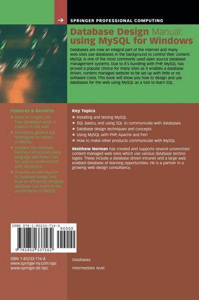 Produktbild: Database Design Manual: using MySQL for Windows