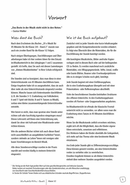 Produktbild: 20 x Musik f&uuml;r 45 Minuten - Klasse 1/2 - Band 2