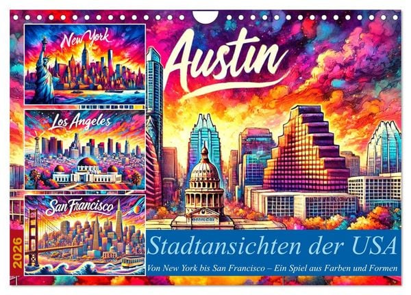 Produktbild: Stadtansichten der USA in Tusche (Wandkalender 2026 DIN A4 quer), CALVENDO Monatskalender
