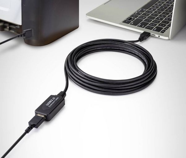 Produktbild: Renkforce USB-Kabel USB 2.0 USB-A Stecker, USB-A Buchse 5.00 m Schwarz Aktiv mit Signalverst&auml;rkung RF-4535052