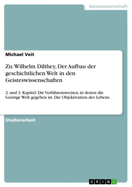 Produktbild: Zu: Wilhelm Dilthey, Der Aufbau der geschichtlichen Welt in den Geisteswissenschaften