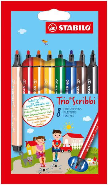 Produktbild: Gefederter Dreikant-Filzstift - STABILO Trio Scribbi - 8er Pack - mit 8 verschiedenen Farben
