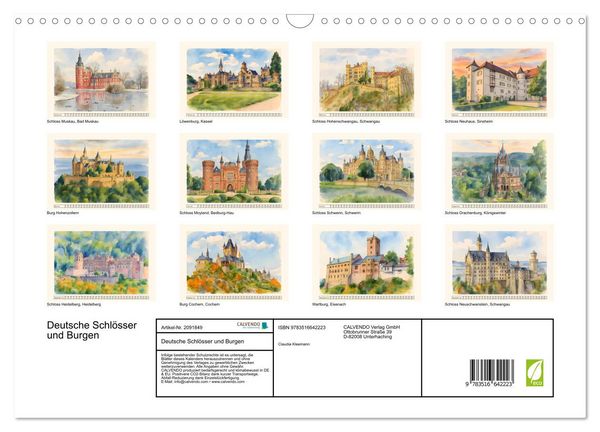 Produktbild: Deutsche Schl&ouml;sser und Burgen (Wandkalender 2026 DIN A3 quer), CALVENDO Monatskalender