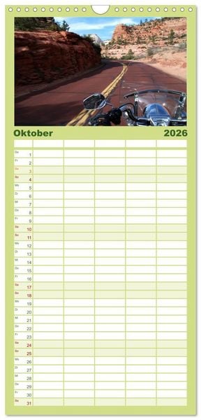 Produktbild: Familienplaner 2026 - Born to be Wild - Mit der Harley durch den S&uuml;dwesten der USA mit 5 Spalten (Wandkalender, 21 x 45 cm) CALVENDO