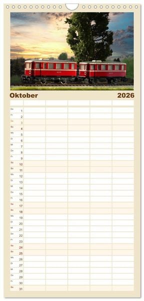 Produktbild: Familienplaner 2026 - Bahn-Nostalgie im Modell mit 5 Spalten (Wandkalender, 21 x 45 cm) CALVENDO