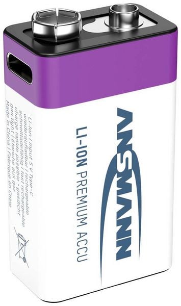 Produktbild: Ansmann E-Block USB-C USB-C&reg; Akku Li-Ion 400 mAh 9V 1St.