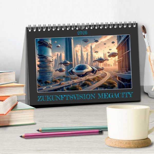 Produktbild: Zukunftsvision Megacity (Tischkalender 2026 DIN A5 quer), CALVENDO Monatskalender