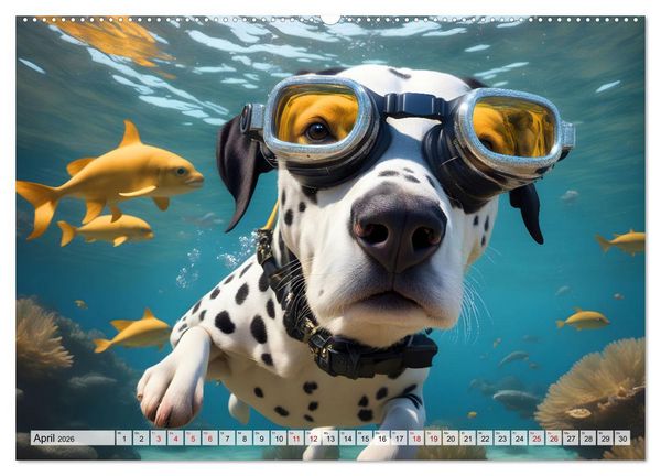 Produktbild: Hunde abgetaucht (hochwertiger Premium Wandkalender 2026 DIN A2 quer), Kunstdruck in Hochglanz