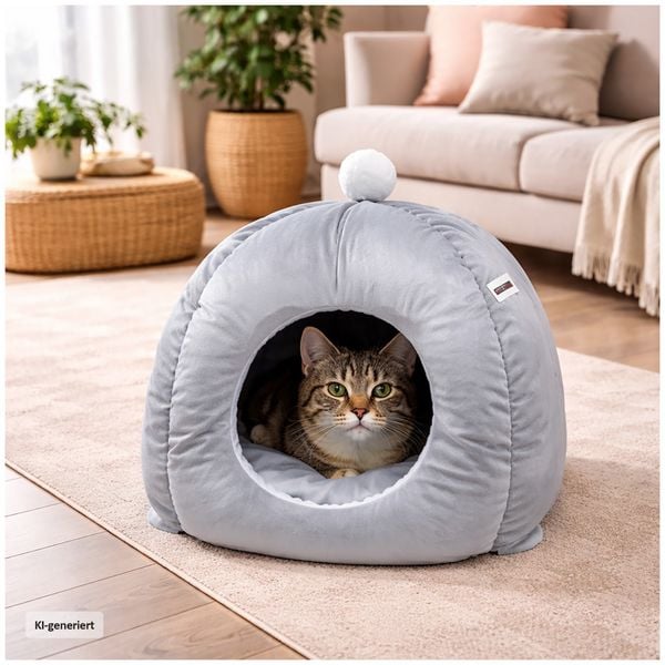 Produktbild: HTI-Living Katzenh&ouml;hle Grau Katzenhaus Weich Katzenbett Schlafplatz
