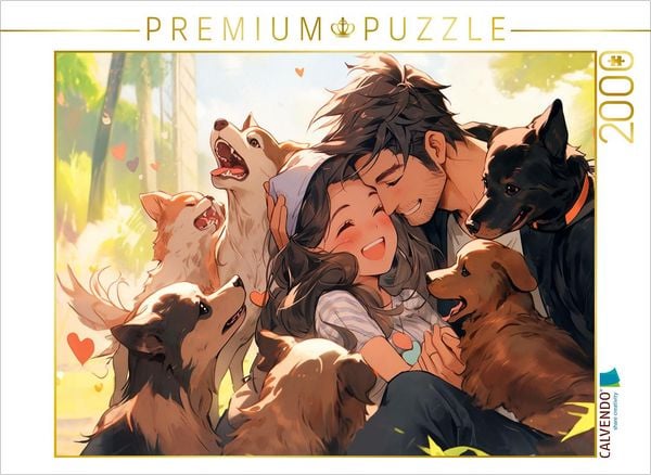 Produktbild: CALVENDO Puzzle Lass sie uns alle mitnehmen - P&auml;rchen im Manga Style inmitten von Welpen | 2000 Teile Lege-Gr&ouml;&szlig;e 90x67cm Foto-Puzzle f&uuml;r gl&uuml;ckliche Stunden