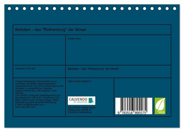 Produktbild: Beilstein - das "Rothenburg" der Mosel (Tischkalender 2027 DIN A5 quer), CALVENDO Monatskalender