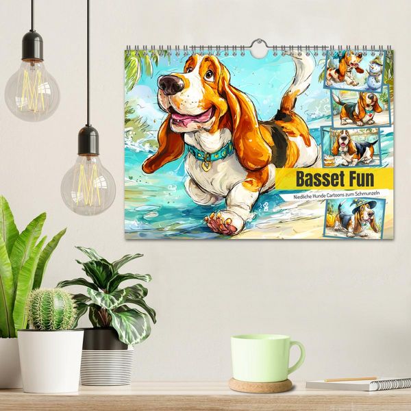 Produktbild: Basset Fun. Niedliche Hunde Cartoons zum Schmunzeln (Wandkalender 2026 DIN A4 quer), CALVENDO Monatskalender