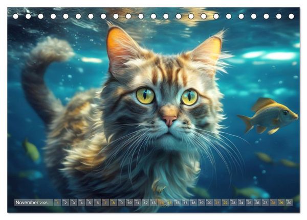 Produktbild: Cats underwater (Desk Calendar 2026 DIN A5 landscape), CALVENDO 12 Month DeskCalendar