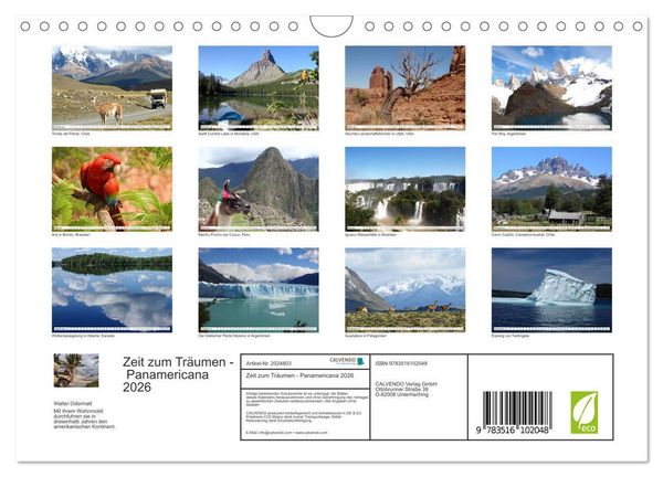 Produktbild: Zeit zum Tr&auml;umen - Panamericana 2026 (Wandkalender 2026 DIN A4 quer), CALVENDO Monatskalender