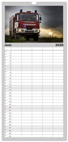 Produktbild: Familienplaner 2026 - Feuerwehrautos mit 5 Spalten (Wandkalender, 21 x 45 cm) CALVENDO