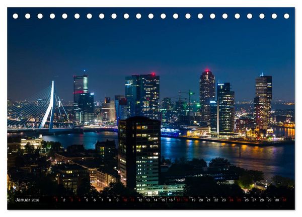 Produktbild: Rotterdam bei Nacht (Tischkalender 2026 DIN A5 quer), CALVENDO Monatskalender