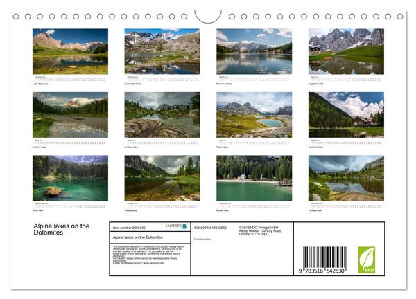 Produktbild: Alpine lakes on the Dolomites (Wall Calendar 2026 DIN A4 landscape), CALVENDO 12 Month Wall Calendar