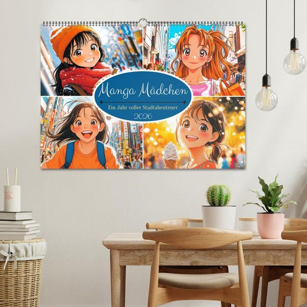Produktbild: Manga M&auml;dchen. Ein Jahr voller Stadtabenteuer (Wandkalender 2026 DIN A2 quer), CALVENDO Monatskalender