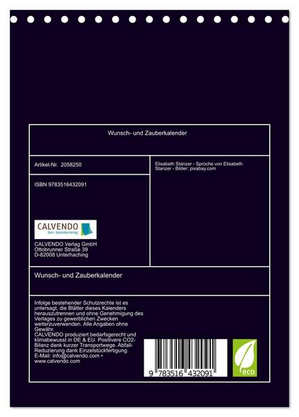 Produktbild: Wunsch- und Zauberkalender (Tischkalender 2026 DIN A5 hoch), CALVENDO Monatskalender