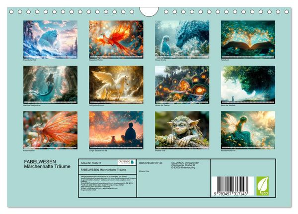 Produktbild: FABELWESEN M&auml;rchenhafte Tr&auml;ume (Wandkalender 2026 DIN A4 quer), CALVENDO Monatskalender