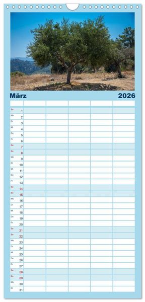 Produktbild: Familienplaner 2026 - Rhodos - Traumhafter S&uuml;den mit 5 Spalten (Wandkalender, 21 x 45 cm) CALVENDO