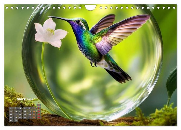 Produktbild: Kolibri in der Glaskugel (Wandkalender 2026 DIN A4 quer), CALVENDO Monatskalender