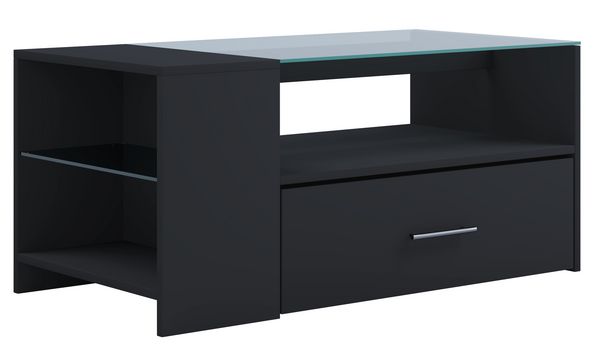 Produktbild: Holz Sofatisch Couchtisch Schublade Glas Tindala