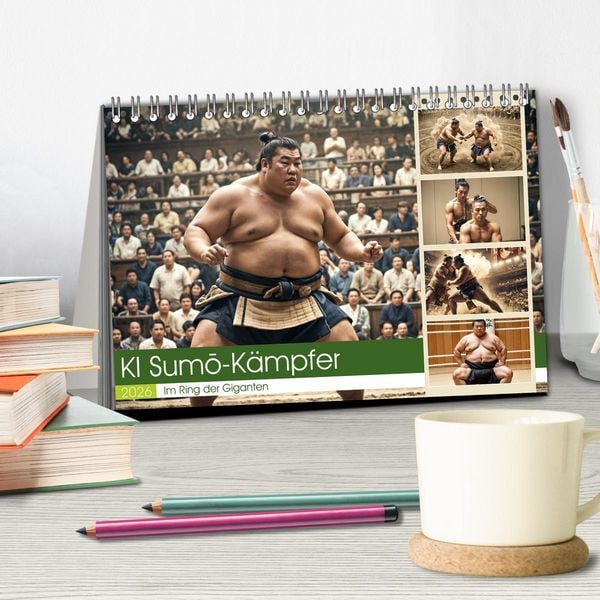 Produktbild: KI Sumo-K&auml;mpfer Im Ring der Giganten (Tischkalender 2026 DIN A5 quer), CALVENDO Monatskalender