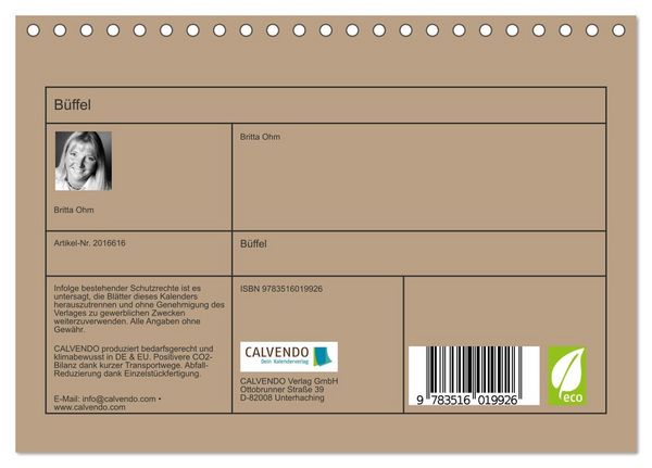 Produktbild: B&uuml;ffel (Tischkalender 2026 DIN A5 quer), CALVENDO Monatskalender