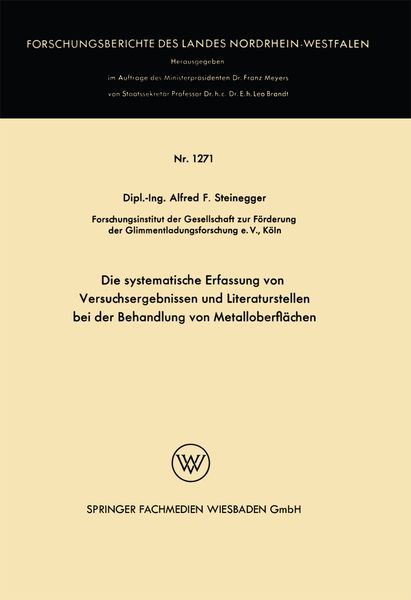 Produktbild: Die systematische Erfassung von Versuchsergebnissen und Literaturstellen bei der Behandlung von Metalloberfl&auml;chen