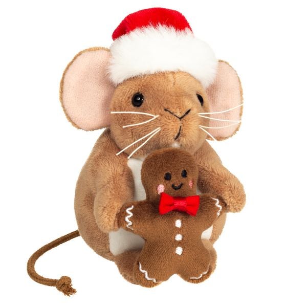 Produktbild: Teddy Hermann 94622 - Weihnachtsmaus mit Lebkuchenmann, Pl&uuml;sch, 11 cm