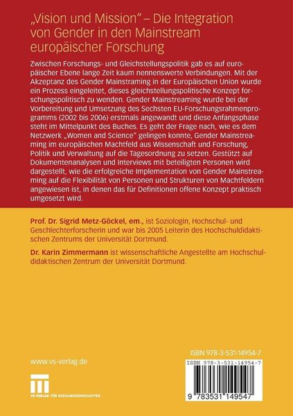 Produktbild: &bdquo;Vision und Mission&ldquo; - Die Integration von Gender in den Mainstream europ&auml;ischer Forschung
