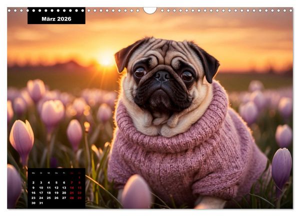 Produktbild: Mopszauber - S&uuml;&szlig;e M&ouml;pse begleiten durchs Jahr (Wandkalender 2026 DIN A3 quer), CALVENDO Monatskalender