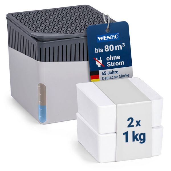 Produktbild: Raumentfeuchter Mod. Cube Grau 1000 g mit Nachf&uuml;ller, beugt Schimmel und Ger&uuml;chen vor