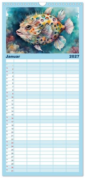 Produktbild: Familienplaner 2027 - Meereskreaturen - Lebendige Unterwasserwelt mit 5 Spalten (Wandkalender, 21 x 45 cm) CALVENDO