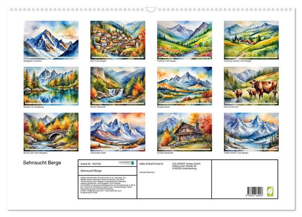 Produktbild: Sehnsucht Berge (Wandkalender 2026 DIN A2 quer), CALVENDO Monatskalender
