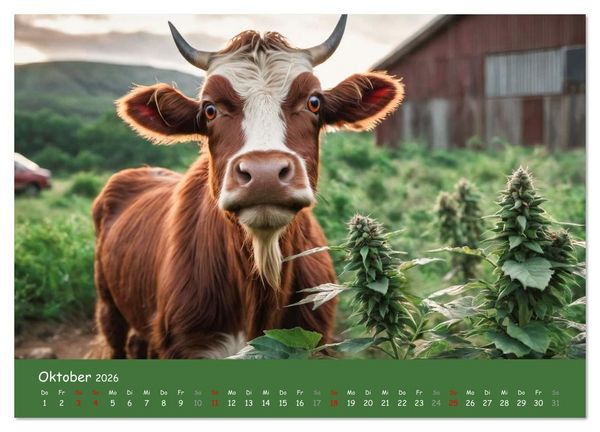 Produktbild: Tiere auf Gras - Der verr&uuml;ckte Cannabis-Kalender voller bekiffter Tiere (Wandkalender 2026 DIN A3 quer), CALVENDO Monatskalender