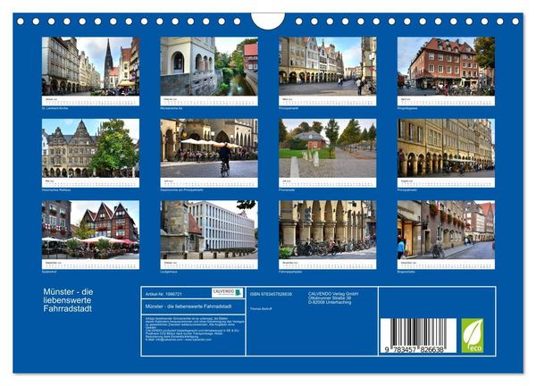 Produktbild: M&uuml;nster - die liebenswerte Fahrradstadt (Wandkalender 2026 DIN A4 quer), CALVENDO Monatskalender