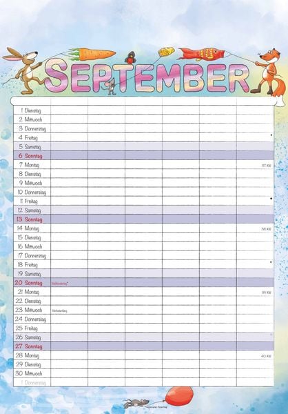 Produktbild: Familienplaner Cartoon 2026- Bildkalender 23,7x34 cm - 6 Spalten - Kalender mit Platz für Notizen - mit vielen Zusatzinformationen - Wandkalender