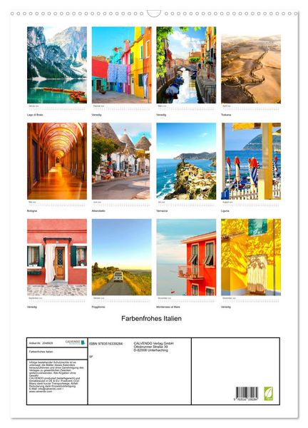 Produktbild: Farbenfrohes Italien (Wandkalender 2026 DIN A2 hoch), CALVENDO Monatskalender