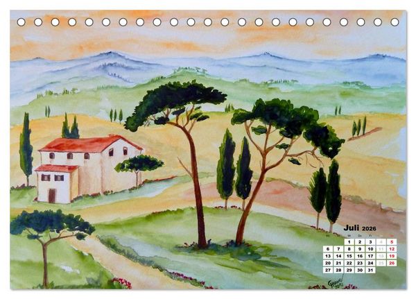 Produktbild: Toskana in Aquarell (Tischkalender 2026 DIN A5 quer), CALVENDO Monatskalender