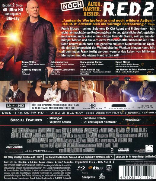 Produktbild: R.E.D. 2 - Noch &Auml;lter. H&auml;rter. Besser (4K Ultra HD) (+ Blu-ray)