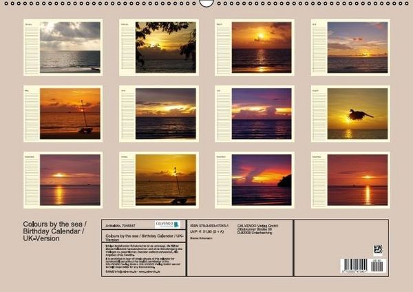 Produktbild: Colours by the sea / Birthday Calendar / UK-Version (Wall Calendar perpetual DIN A2 Landscape)