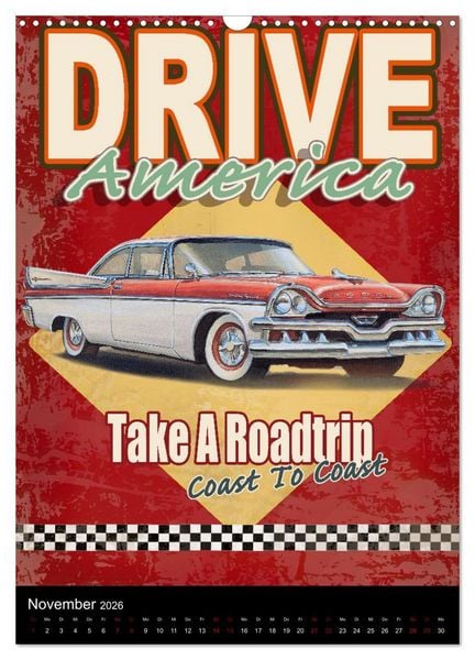 Produktbild: Drive America Plakate (Wandkalender 2026 DIN A3 hoch), CALVENDO Monatskalender