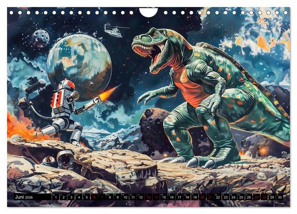 Produktbild: Dinosaurier Sci-Fi - Kampf der Urzeitgiganten im Weltall (Wandkalender 2026 DIN A4 quer), CALVENDO Monatskalender