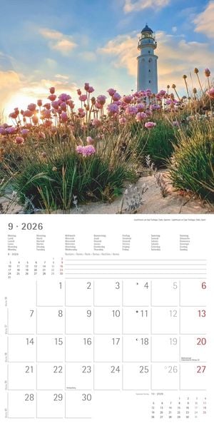 Produktbild: Leuchttürme 2026 - Broschürenkalender 30x30 cm (30x60 geöffnet) - Kalender mit Platz für Notizen - Wandkalender - Wandplaner - Leuchtturmkalender