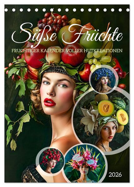 Produktbild: S&uuml;&szlig;e Fr&uuml;chte - Fruchtiger Kalender voller Hutkreationen (Tischkalender 2026 DIN A5 hoch), CALVENDO Monatskalender